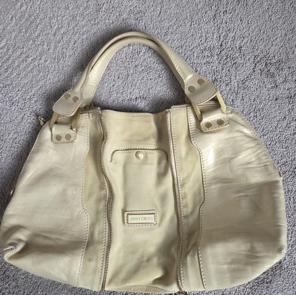 Jimmy Choo Gold Leather And Suede ConvertibleShoulder Bag